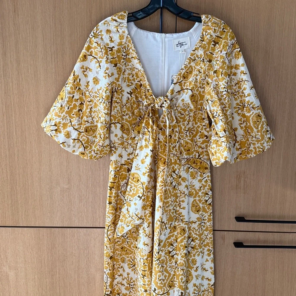 Sezane ROBE LONGUE NEOMIE ALCAZAR OCRE Yellow Floral Dress NWT SIZE 34 US 2 - Picture 11 of 16